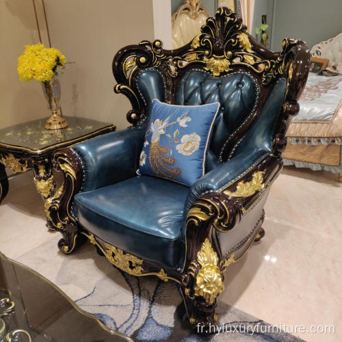 Canapé de style européen en cuir de meubles sculptés à la main de luxe
